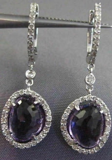 ESTATE 3.82CT DIAMOND & AAA AMETHYST 14K WHITE GOLD HALO ETOILE HANGING EARRINGS