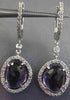 ESTATE 3.82CT DIAMOND & AAA AMETHYST 14K WHITE GOLD HALO ETOILE HANGING EARRINGS