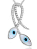 .25CT DIAMOND & AAA MOTHER OF PEARL 14KT WHITE GOLD DOUBLE EVIL EYE FUN PENDANT