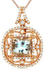 LARGE 1.78CT DIAMOND & AAA AQUAMARINE 14K ROSE GOLD 3D FILIGREE FLOATING PENDANT