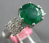 GIA LARGE 3.30CT DIAMOND & AAA EMERALD 18K WHITE GOLD 3D 3 STONE ENGAGEMENT RING
