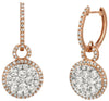 ESTATE 1.90CT DIAMOND 14KT ROSE GOLD CLUSTER FLOWER HALO HUGGIE HANGING EARRINGS