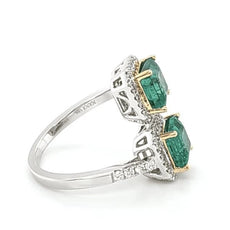 LARGE 4.64CT DIAMOND & AAA EMERALD 18KT 2 TONE GOLD SQUARE HALO CRISS CROSS RING