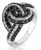 ESTATE 1.39CT WHITE & BLACK DIAMOND 14KT WHITE GOLD 3D MULTI ROW LOVE KNOT RING