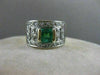 ANTIQUE WIDE 1.25CTW OLD MINE CUT DIAMOND EMERALD 14K GOLD BAND RING 12MM #20008