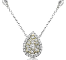 .33CT DIAMOND 14KT 2 TONE GOLD 3D CLUSTER TEAR DROP BY THE YARD LOVE NECKLACE