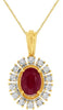 .97CT DIAMOND & AAA RUBY 14K YELLOW GOLD 3D OVAL & ROUND FLOWER FLOATING PENDANT