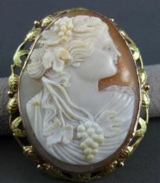 ANTIQUE LARGE 14K YELLOW & ROSE GOLD FLORAL LADY SHELL CAMEO PENDANT & PIN 22497