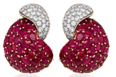 LARGE 18.20CT DIAMOND & AAA RUBY 18KT 2 TONE GOLD LOVE KNOT FUN HANGING EARRINGS