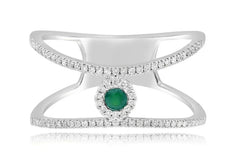 ESTATE .24CT DIAMOND & AAA EMERALD 14K WHITE GOLD 3D FLOWER DOUBLE BAND FUN RING