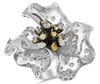 LARGE 2.41CT WHITE & MULTI COLOR DIAMOND 18KT WHITE GOLD 3D FLOWER ETOILE RING
