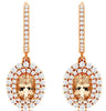 2.17CT DIAMOND & AAA MORGANITE 14KT ROSE GOLD 3D OVAL & ROUND HANGING EARRINGS