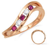 ESTATE .42CT DIAMOND & AAA RUBY 14KT WHITE GOLD 5 STONE CHANNEL SWIRL FUN RING