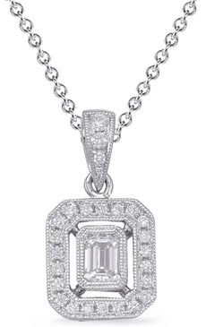 .38CT DIAMOND 14KT WHITE GOLD ROUND & EMERALD CUT OCTAGON HALO FLOATING PENDANT