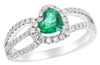 1.1CT DIAMOND & AAA EMERALD 14Kt WHITE GOLD 3D DOUBLE HEART HALO ENGAGEMENT RING