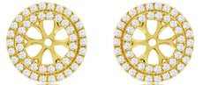 ESTATE 0.73CT DIAMOND 14KT YELLOW GOLD FLOWER DOUBLE HALO ROUND JACKET EARRINGS