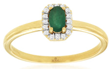 .22CT DIAMOND & AAA EMERALD 14KT YELLOW GOLD OVAL & ROUND HALO HEXAGON LOVE RING