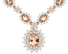 4.75CT DIAMOND & AAA MORGANITE 14K ROSE GOLD OVAL & ROUND COCKTAIL LOVE NECKLACE