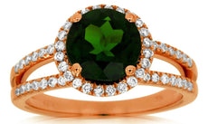 2.50CT DIAMOND & AAA GREEN GARNET 14KT ROSE GOLD 3D ROUND HALO ENGAGEMENT RING