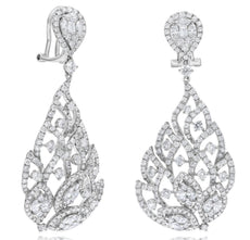 ESTATE LARGE 4.50CT DIAMOND 18KT WHITE GOLD MULTI LEAF CLIP ON HANGING EARRINGS