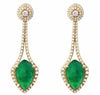 LARGE 12.32CT DIAMOND & AAA EMERALD 18KT YELLOW GOLD TEAR DROP HANGING EARRINGS
