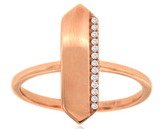 ESTATE .05CT DIAMOND 14KT ROSE GOLD 3D ROUND MATTE & SHINY BAR HEXAGON FUN RING