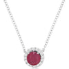 ESTATE .80CT DIAMOND & AAA RUBY 14KT WHITE GOLD ROUND CLASSIC HALO LOVE NECKLACE