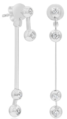 .15CT DIAMOND 14K WHITE GOLD 3D ROUND BEZEL BY THE YARD 4 STONE HANGING EARRINGS