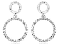 ESTATE .25CT DIAMOND 14KT WHITE GOLD 3D BAGUETTE CIRCULAR FUN HANGING EARRINGS