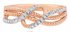 .12CT DIAMOND 14K ROSE GOLD 3D MULTI ROW CRISS CROSS INFINITY LOVE KNOT FUN RING