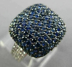 ESTATE LARGE 2.82CT DIAMOND & AAA SAPPHIRE 18KT WHITE GOLD 3D SQUARE PAVE RING