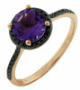 ESTATE 1.44CT BLACK DIAMOND & AAA AMETHYST 14KT ROSE GOLD 3D ROUND HALO FUN RING