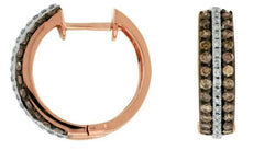 .89CT WHITE & CHOCOLATE FANCY DIAMOND 14KT ROSE GOLD 3D HUGGIE HANGING EARRINGS