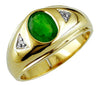 1.02CT DIAMOND & AAA EMERALD 14KT YELLOW GOLD 3D OVAL & ROUND 3 STONE MENS RING