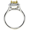 LARGE 1.51CT WHITE & FANCY YELLOW DIAMOND 18K 2 TONE GOLD SQUARE ENGAGEMENT RING
