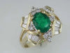 LARGE 2.60CT DIAMOND & AAA EMERALD OVAL ROUND & BAGUETTE 14KT YELLOW GOLD RING