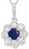 .48CT DIAMOND & AAA SAPPHIRE 14K WHITE GOLD CLASSIC FLOWER LOVE FLOATING PENDANT