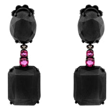 LARGE 21.13CT DIAMOND & AAA ONYX & RUBY 18KT BLACK GOLD MULTI SHAPE FUN EARRINGS