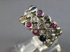 LARGE 2.98CT DIAMOND & AAA MULTI COLOR SAPPHIRE 14KT WHITE GOLD 3 ROW BEZEL RING
