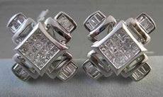 ESTATE LARGE SQUARE 3.01CT DIAMOND PRINCESS CUT 14KT WHITE GOLD CLIP EARRINGS