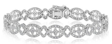 1.42CT DIAMOND 14KT WHITE GOLD ROUND MULTI FLOWER OVAL FILIGREE TENNIS BRACELET