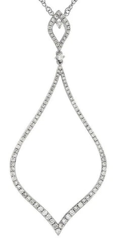.93CT DIAMOND 14KT WHITE GOLD 3D DOUBLE LEAF OPEN TEAR DROP FUN FLOATING PENDANT
