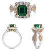 LARGE 3.75CT MULTI COLOR DIAMOND & AAA EMERALD 18K TRI COLOR GOLD 3D SQUARE RING