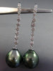ESTATE LARGE .36CT DIAMOND 18KT WHITE GOLD AAA TAHITIAN PEARL ELONGATED EARRINGS