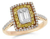 WIDE 1.07CT WHITE & FANCY YELLOW DIAMOND 18KT ROSE GOLD BAGUETTE ENGAGEMENT RING