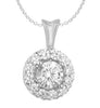 ESTATE 0.5CT DIAMOND 14KT WHITE GOLD 3D CLASSIC SOLITAIRE ROUND HALO PENDANT