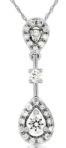 .24CT DIAMOND 14K WHITE GOLD 3D ROUND TEAR DROP BY THE YARD FUN FLOATING PENDANT