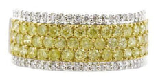 1.37CT WHITE & FANCY YELLOW DIAMOND 18KT 2 TONE GOLD MULTI ROW ANNIVERSARY RING