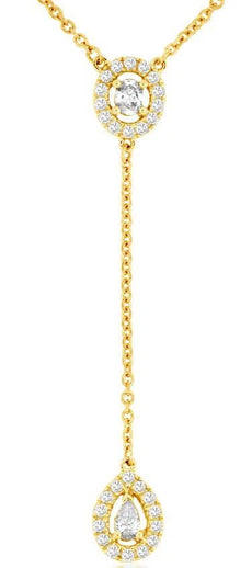 .36CT DIAMOND 14KT YELLOW GOLD ROUND & PEAR SHAPE TEAR DROP LARIAT LOVE NECKLACE