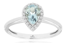 .75CT DIAMOND & AAA AQUAMARINE 14KT WHITE GOLD PEAR SHAPE & ROUND HALO LOVE RING